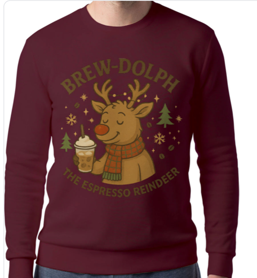 Brew-Dolph: The Espresso Reindeer crewneck