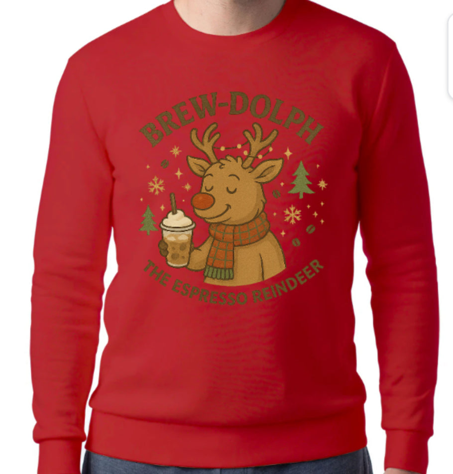 Brew-Dolph: The Espresso Reindeer crewneck